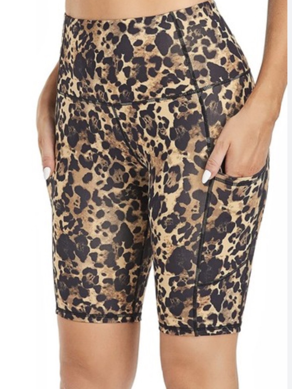Oalka  Biker Yoga Side Pockets High Waist Leopard Compression Shorts